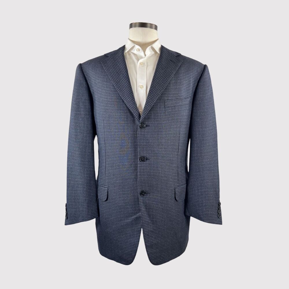 Ermenegildo Zegna Men Blazer Blue Houndstooth Sport Coat Wool Classic Jacket 44